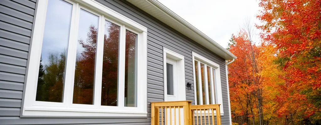 Façade de maison unifamiliale québécoise avec fenêtres blanches modernes