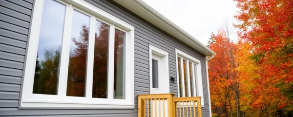 Façade de maison unifamiliale québécoise avec fenêtres blanches modernes