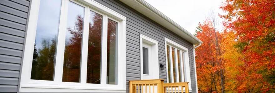 Façade de maison unifamiliale québécoise avec fenêtres blanches modernes